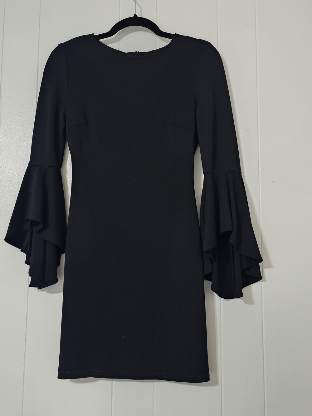 Lulus Black Bell Sleeve Dress Small Bodycon Cocktail Mini Stretch Chic